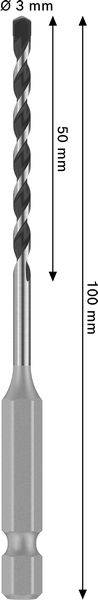 Ein Bohrer mit 3 mm Durchmesser, 50 mm Länge für den Bohrbereich und 100 mm Gesamtlänge.