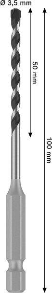 Ein Bohraufsatz mit 3,5 mm Durchmesser, 50 mm langem Spiralschneidbereich und einer Gesamtlänge von 100 mm.