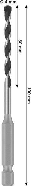 Ein Bohrer mit einer Gesamtlänge von 100 mm und einer Schneidenlänge von 50 mm, mit einem Durchmesser von 4 mm.