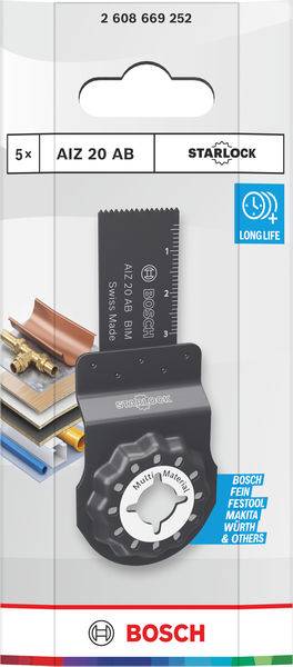 Bosch Starlock AIZ 20 AB Sägeblatt in Verpackung, gekennzeichnet mit „5x