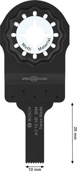 Bosch-Mehrstoff-Sägeblatt, 25mm lang, 10mm breit, mit Starlock-Befestigung, mit dem Label „Swiss Made
