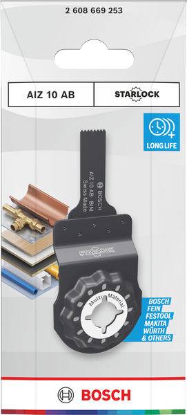 Das Starlock-Sägeblatt der Verpackung „Bosch AIZ 10 AB