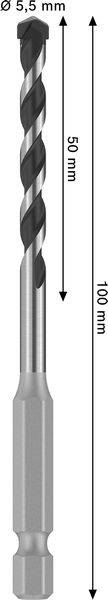 Ein Bohrer mit einem Durchmesser von 5,5 mm, mit einer Bohrlänge von 50 mm und einer Gesamtlänge von 100 mm.