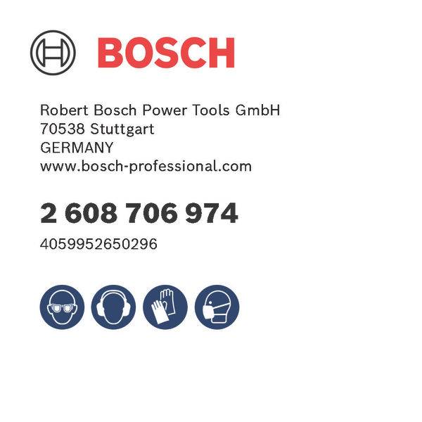 Robert Bosch Power Tools GmbH: 70538 Stuttgart, Deutschland. Telefon: 2 608 706 974, 4059952650296. www.bosch-professional.com.