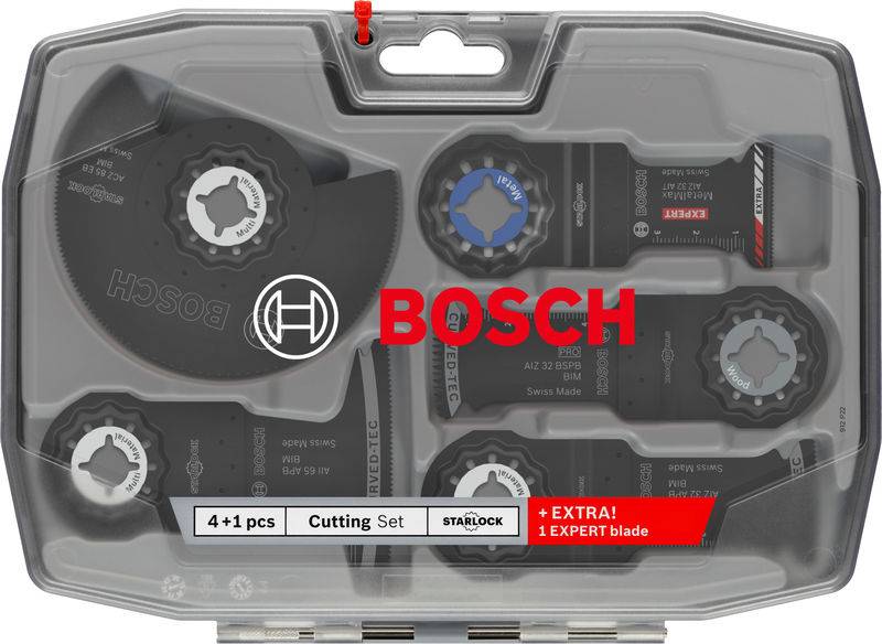 Bosch 4+1-teiliges Schneideset in einem Kunststoffkoffer mit Starlock-Blättern und 1 Expert-Blatt.
