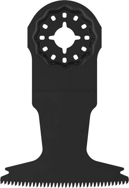 Eine oszillierende Multifunktionsklinge mit einem universellen Befestigungssystem, die zum Schneiden von Holz und Metall entwickelt wurde, weist eine gezahnte Kante auf.