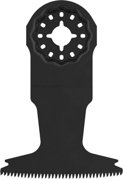 Ein oszillierendes Multifunktionssägeblatt mit halbkreisförmiger Schneidkante und mehreren Befestigungslöchern, entwickelt für vielseitige Schneidaufgaben.