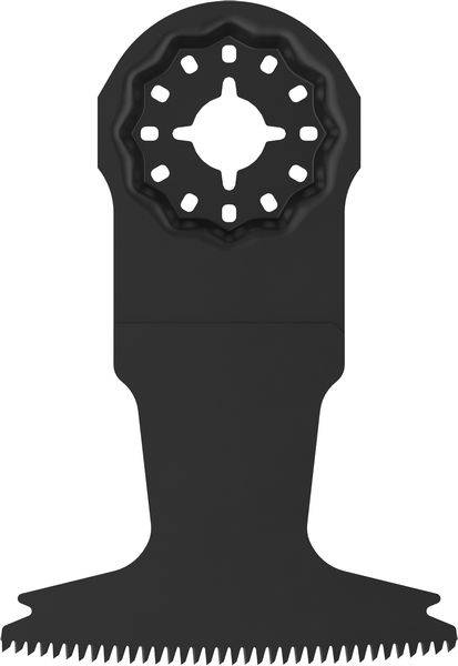 Ein oszillierendes Werkzeugblatt mit breiter, gezahnter Schneidkante und universeller Passform, geeignet für verschiedene Schneidanwendungen.