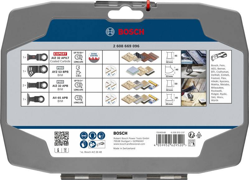 Bosch Professional Zubehörsatz für Elektroschleiffer. Enthält verschiedene Sägeblätter zum Schneiden von Holz und Metall. Artikelnummer: 2 608 669 096.