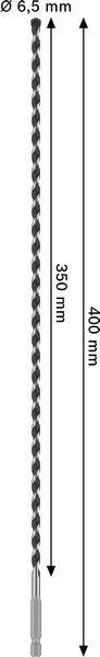 Ein langes, dünnes Bohrerwerkzeug mit einem Durchmesser von 6,5 mm, einer Arbeitslänge von 350 mm und einer Gesamtlänge von 460 mm.