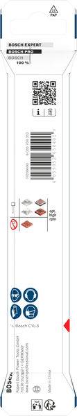 Bosch Expert Dünnschnitt-Trennscheibe für Metall, mit QR-Code, Barcode und Sicherheitssymbolen. Erwähnt 
