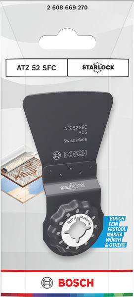 "Bosch ATZ 52 SFC" Sägeblatt für Oszillations-Multifunktionswerkzeug in der Verpackung, kompatibel mit verschiedenen Marken wie Bosch, Fein, Makita.
