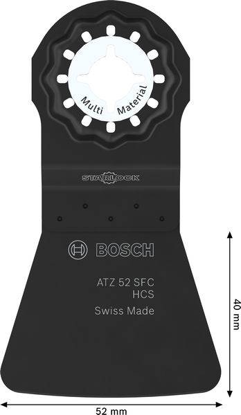 'Bosch Starlock ATZ 52 SFC' Mehrzweck-Werkzeugklinge, Schweizer Herstellung, 52 mm breit, 40 mm hoch, entwickelt für Präzisionsschnitte.