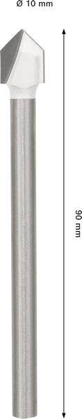 Ein zylindrisches Metallwerkzeug mit kegelförmiger Spitze, 90 mm lang und 10 mm im Durchmesser, wahrscheinlich ein Bohrer oder ähnliches Schneidewerkzeug.
