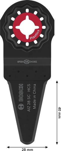 Bosch Starlock Oszillations-Multiwerkzeug-Klinge, AIZ 28 SC, HCS, für Kunststoffe, 28mm Breite, 40mm Länge, hergestellt in China.