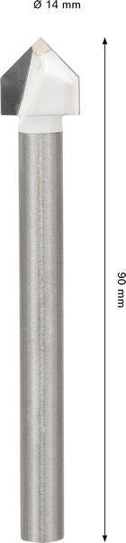 Ein Metallwerkzeug mit einer dreieckigen Spitze, gekennzeichnet mit „Ø 14 mm