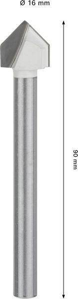 Ein Silberbohrer mit dreieckiger Spitze, 90 mm lang und 16 mm im Durchmesser.