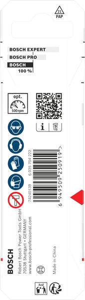 Verpackung für Bosch Expert Sägeblätter, aufgelistet sind 