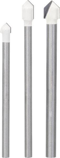 Drei Metallstäbe mit kegelförmigen Spitzen in unterschiedlichen Größen zum Bohren oder Gravieren, vertikal vor einem neutralen Hintergrund angeordnet.