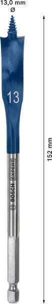Ein blau und silberner Bohrer mit einer gekennzeichneten Größe von 13,0 mm und einer Gesamtlänge von 162 mm.
