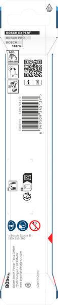 # Bosch Exact 8cm Sägeblatt-VerpackungEine Bosch Exact 8cm Stichsägeblatt-Verpackung mit Bedienungsanweisungen und Sicherheitssymbolen. Enthält einen Barcode und QR-Code für weitere Informationen.