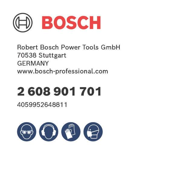 Bosch Elektrowerkzeuge Visitenkarte mit Logo. Enthält Adresse: 70538 Stuttgart, Deutschland. Website: www.bosch-professional.com. Telefon: 2 608 901 701.