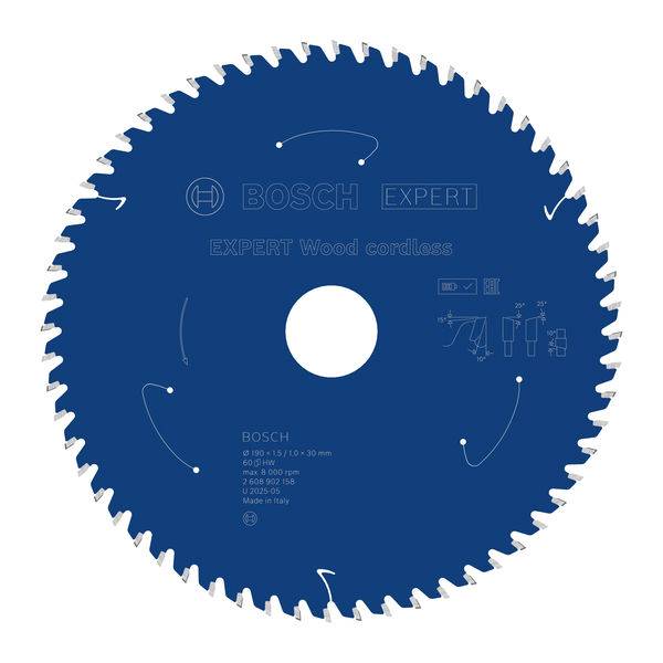 Kreissägeblatt mit Unternehmensbranding und „EXPERT Holz schnurlos