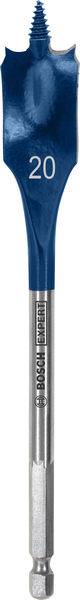 Ein blauer flacher Holzbohrer mit der Markierung „20