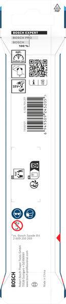 'Bosch Expert, SDS plus-7X, ø 4 x 50 x 110 mm, Made in Germany' Bohrmeißel-Verpackung mit Sicherheitssymbolen und Strichcode.
