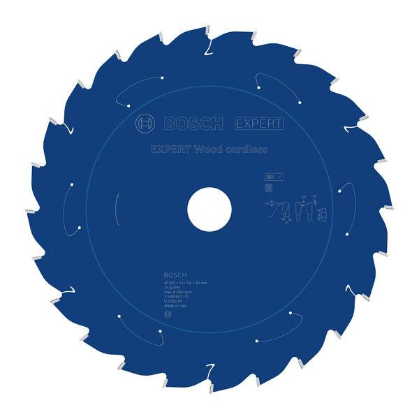 »Bosch Expert« Kreissägeblatt für Holz, blau, mit gezackten Kanten.