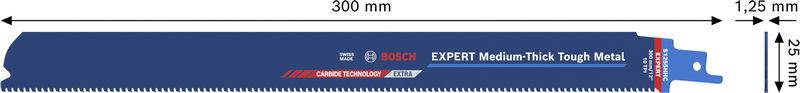 Ein blaues Sägeblatt mit der Aufschrift „Expert Medium-Thick Tough Metal