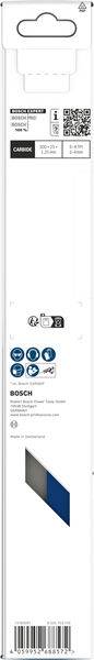 Bosch-Sägeblatt aus hochwertigem Kohlenstoffstahl für Holz und Metall, enthält Produktspezifikationen und ein grau-blaues Blattbild.