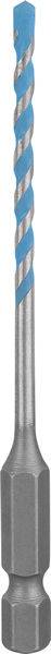 Ein Metallbohrbit mit einem blauen Spiraldesign auf der oberen Hälfte, mit einer sechseckigen Basis zum Sichern in einem Bohrfutter.