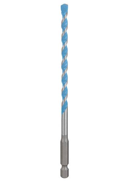 Ein blau- und silberfarbener Wendelbohrer mit Sechskantschaft, konstruiert für präzises Bohren in Materialien wie Holz und Metall.