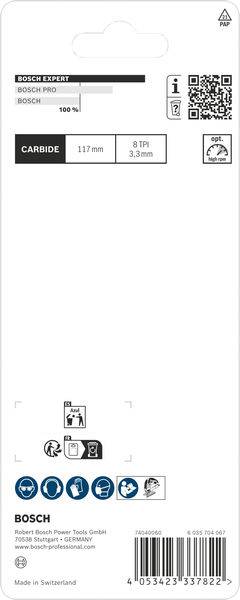 Rückseite der Bosch-Verpackung für Kreissägeblätter mit der Angabe 