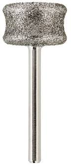 Ein zylindrisches Schleifwerkzeug mit Metallspitze, einer strukturierten, abrasiven Oberfläche und einer glatten, silbernen Welle, das zum Formen oder Polieren von Materialien verwendet wird.