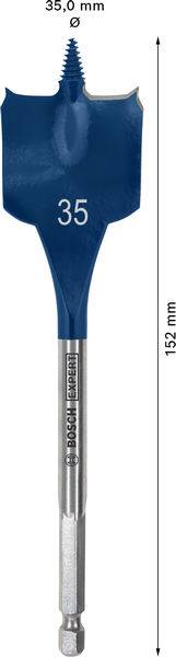 35 mm Bosch Spatenmeissel, Gesamtlänge 152 mm, blaue Farbe.
