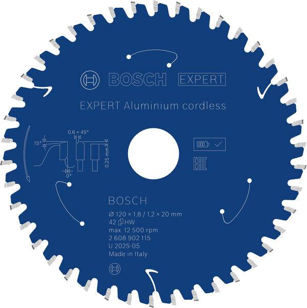 Kreissägeblatt mit Aufschrift „BOSCH EXPERT Aluminium Akku