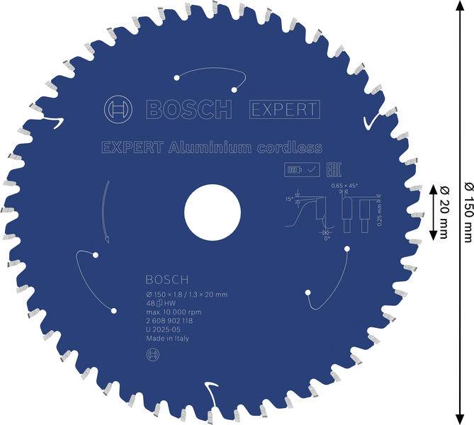 Eine Kreissägeblatt mit der Bezeichnung „BOSCH EXPERT Aluminium cordless