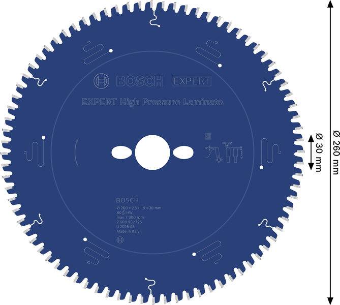Bosch Expert Hochdrucklaminat-Kreissägeblatt, 360 mm Durchmesser mit 4 Innenlöchern, konstruiert für präzises Schneiden.