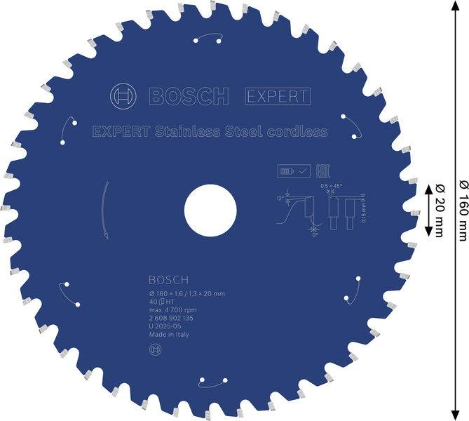 Ein kreisförmiges blaues Sägeblatt mit der Bezeichnung 