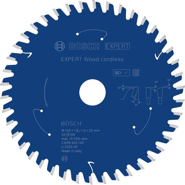 Ein Kreissägeblatt mit der Bezeichnung „BOSCH Expert Wood cordless