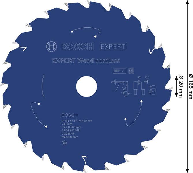 Ein Kreissägeblatt mit der Aufschrift „BOSCH EXPERT Wood cordless