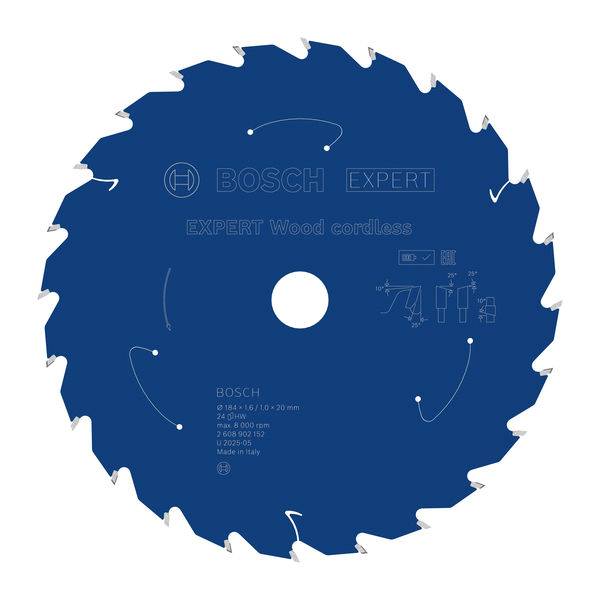 Ein blaues rundes Sägeblatt mit der Aufschrift „BOSCH EXPERT