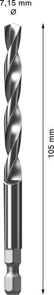 Bohrer mit einer Länge von 105 mm und einem Durchmesser von 7,15 mm mit Wendeldesign zum Bohren.