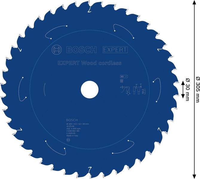 Ein blaues Bosch-Kreissägeblatt mit der Bezeichnung „EXPERT Wood
