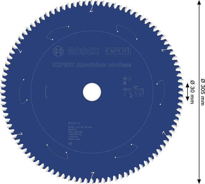 Ein Kreissägeblatt mit einer blauen Oberfläche, beschriftet mit „BOSCH EXPERT