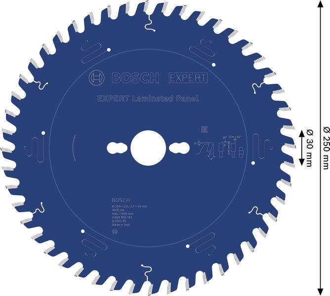 Ein Kreissägeblatt mit der Bezeichnung „Bosch Expert Laminated Panel
