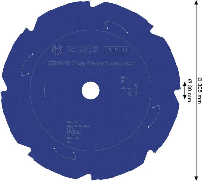 Ein blaues kreisrundes Sägeblatt mit der Aufschrift „BOSCH EXPERT