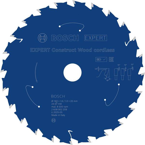 Sägeblatt mit scharfen Zähnen, beschriftet mit „BOSCH Expert